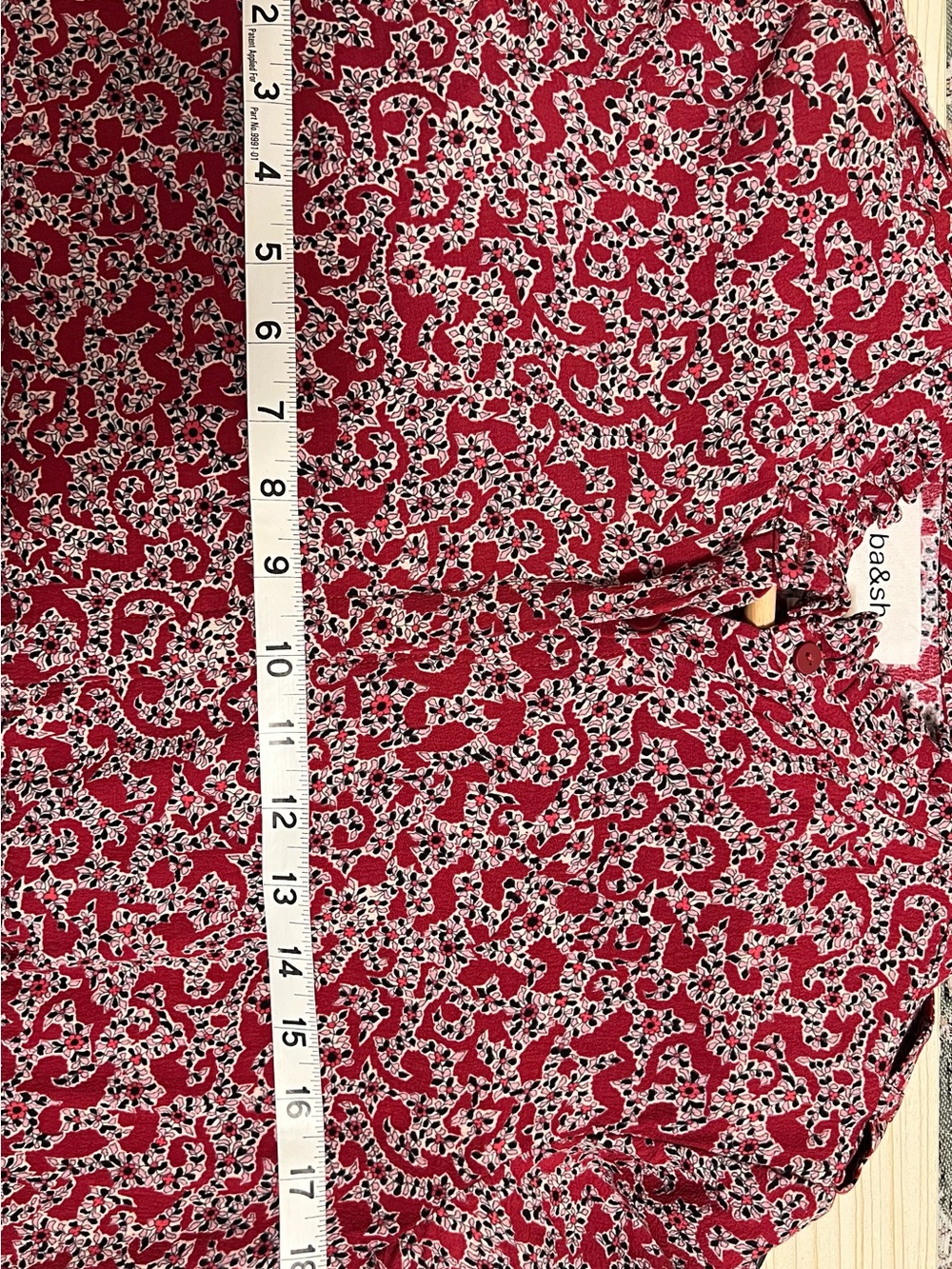 BA&SH CATTY THREE-QUARTER SLEEVE RED, PINK BLACK, CREAM PRINT FLORAL SHIRT, US 4 - Picture 7 of 7